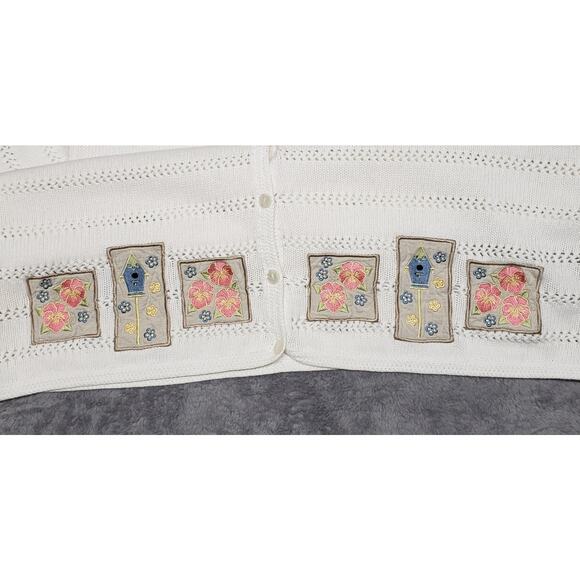 C J Banks White Birdhouse patchwork Sweater 2X Plus Sz Loop Knit Y2K Cottagecore - Picture 8 of 12
